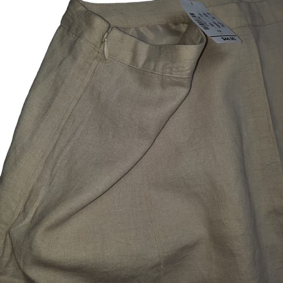 Christopher & Banks Neutral Tan Linen Blend Panel Flare Midi Skirt SZ 12 - Picture 10 of 11